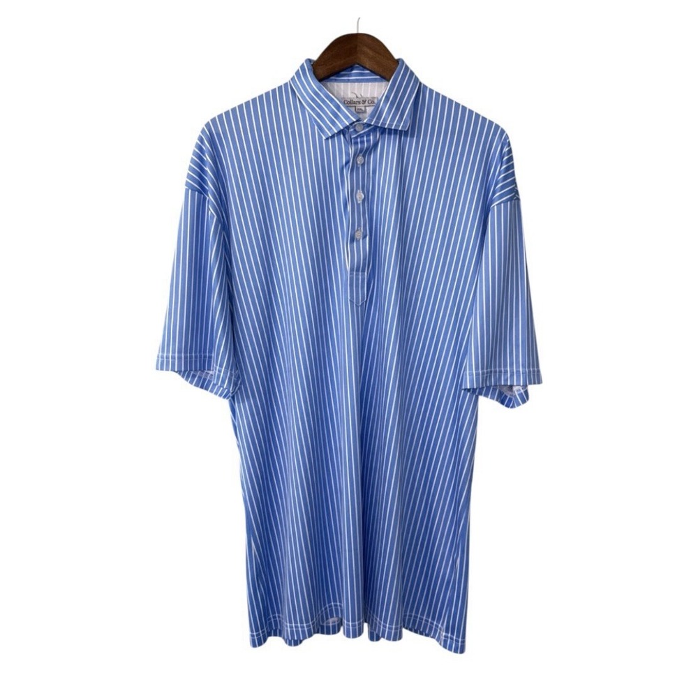 Collars & Co polo shirt men's blue white stripe active performance golf casual